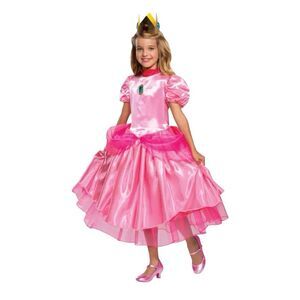Deluxe Princess Peach Super Mario Bros Cosplay Pink Costume Girls Small 4-6X NEW